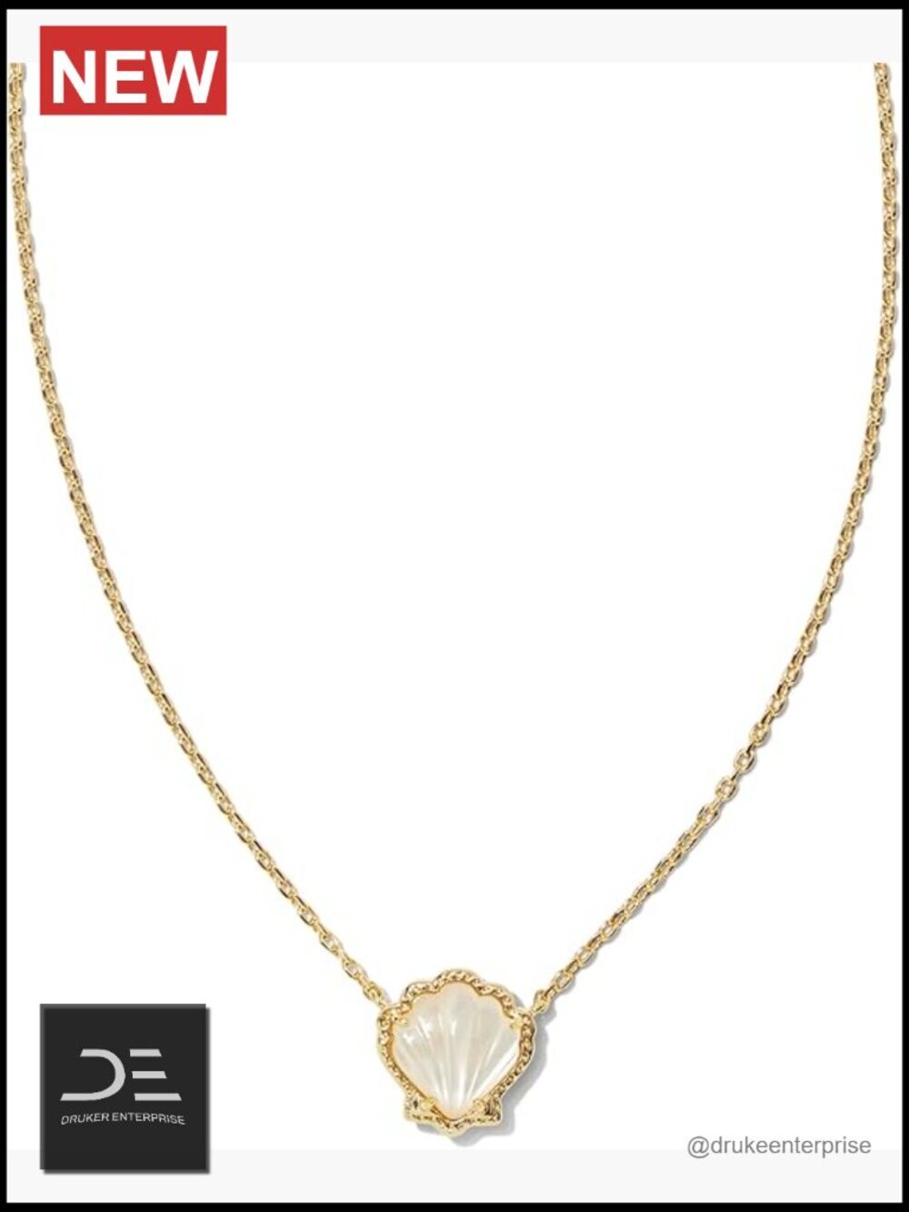Gold Plated Brass Pendant Necklace With Mother of Pearl Stone, 19" Cable Chain,